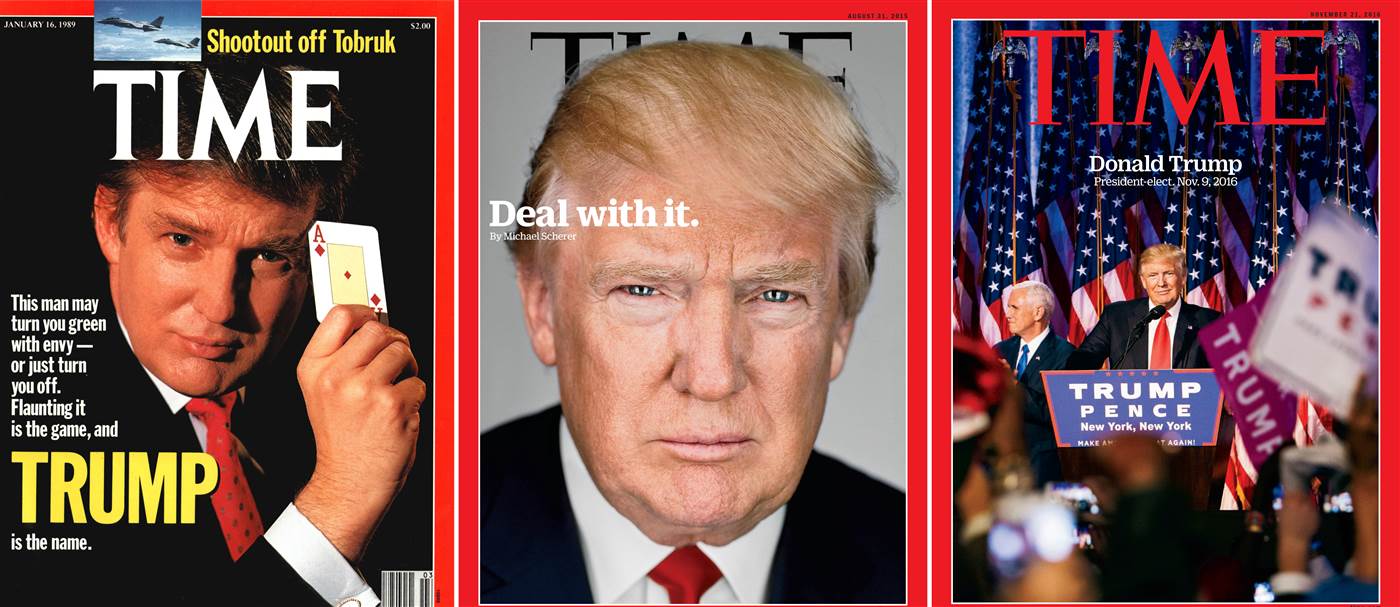 Трамп на обложках Time в разное время. Фото: jpupdates.com