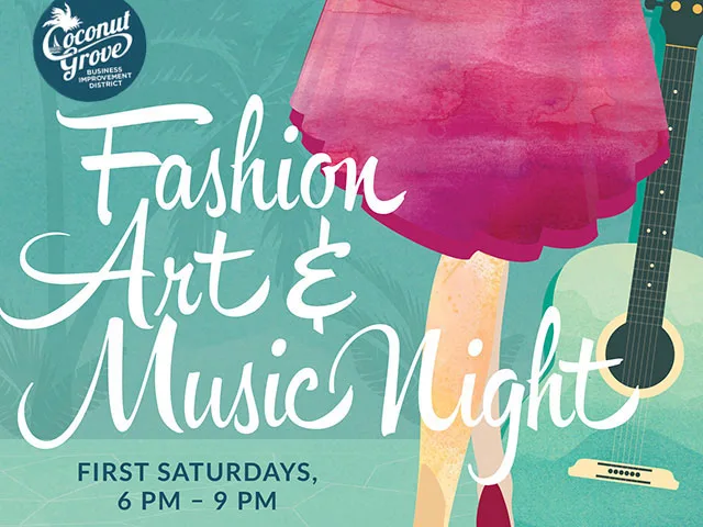 Иллюстрированный плакат с надписью Fashion Art and Music Night.