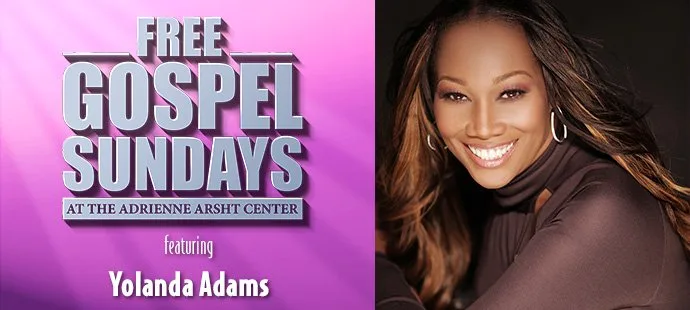 Афиша концерта Free Gospel Sundays с портретом Иоланды Адамс.
