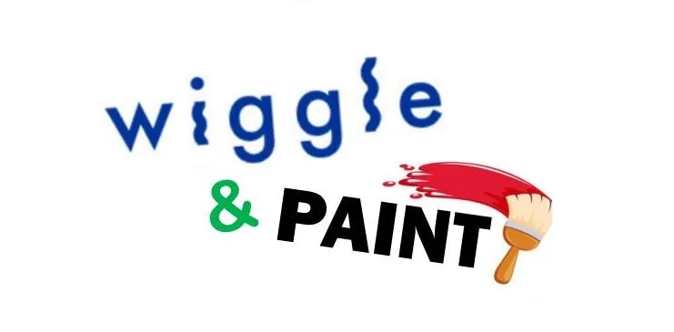 Логотип Wiggle & Paint с мазком красной краски и кистью.