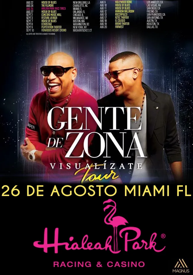 Постер выступления дуэта Gente de Zona в Майами.