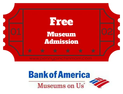 Красный билет с надписью Free Museum Admission и логотипом Bank of America