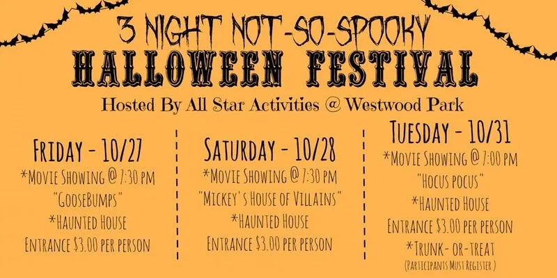Афиша фестиваля 3 Night Not-So-Spooky Halloween Festival с расписанием фильмов