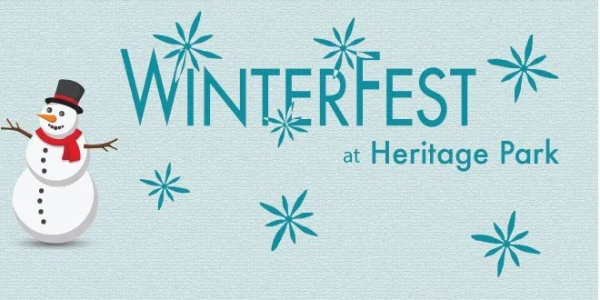 Плакат зимнего фестиваля Winterfest со снеговиком.