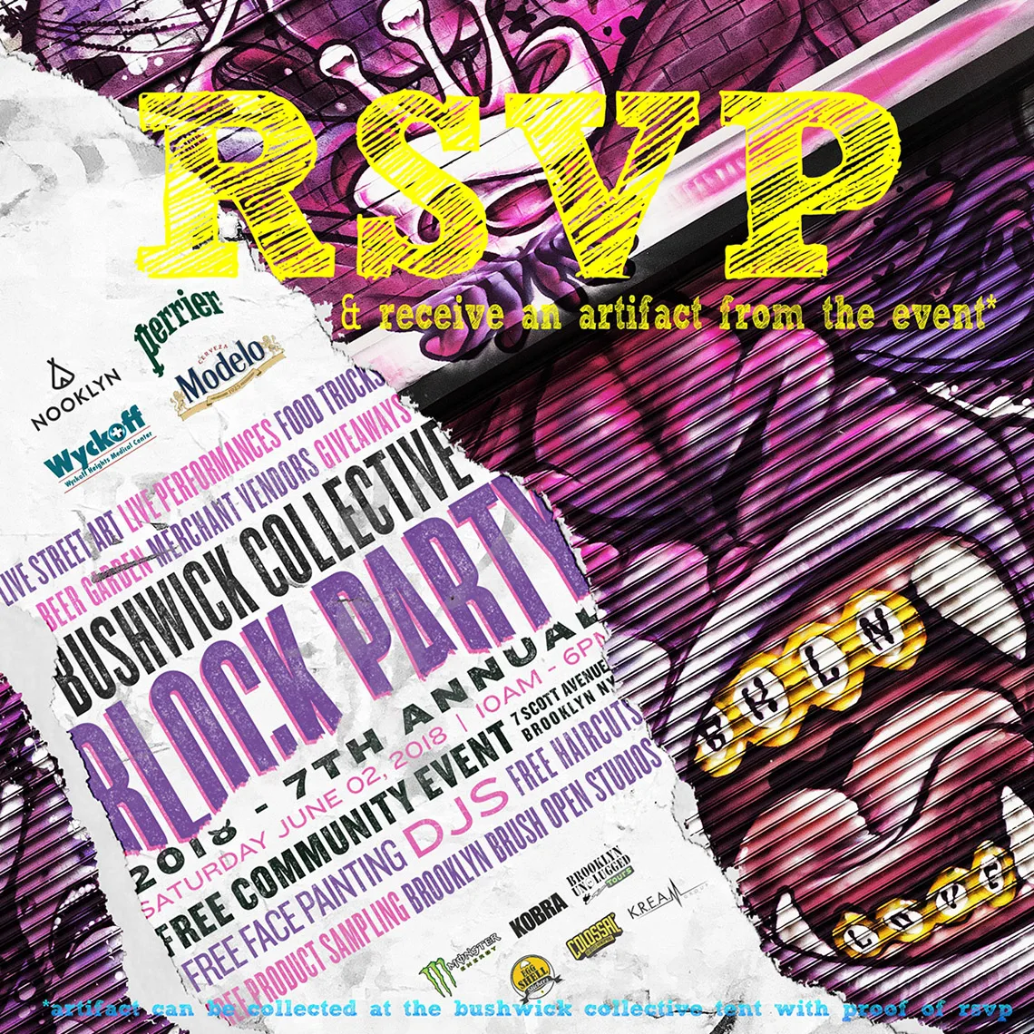 Афиша фестиваля уличного искусства Bushwick Collective Block Party.