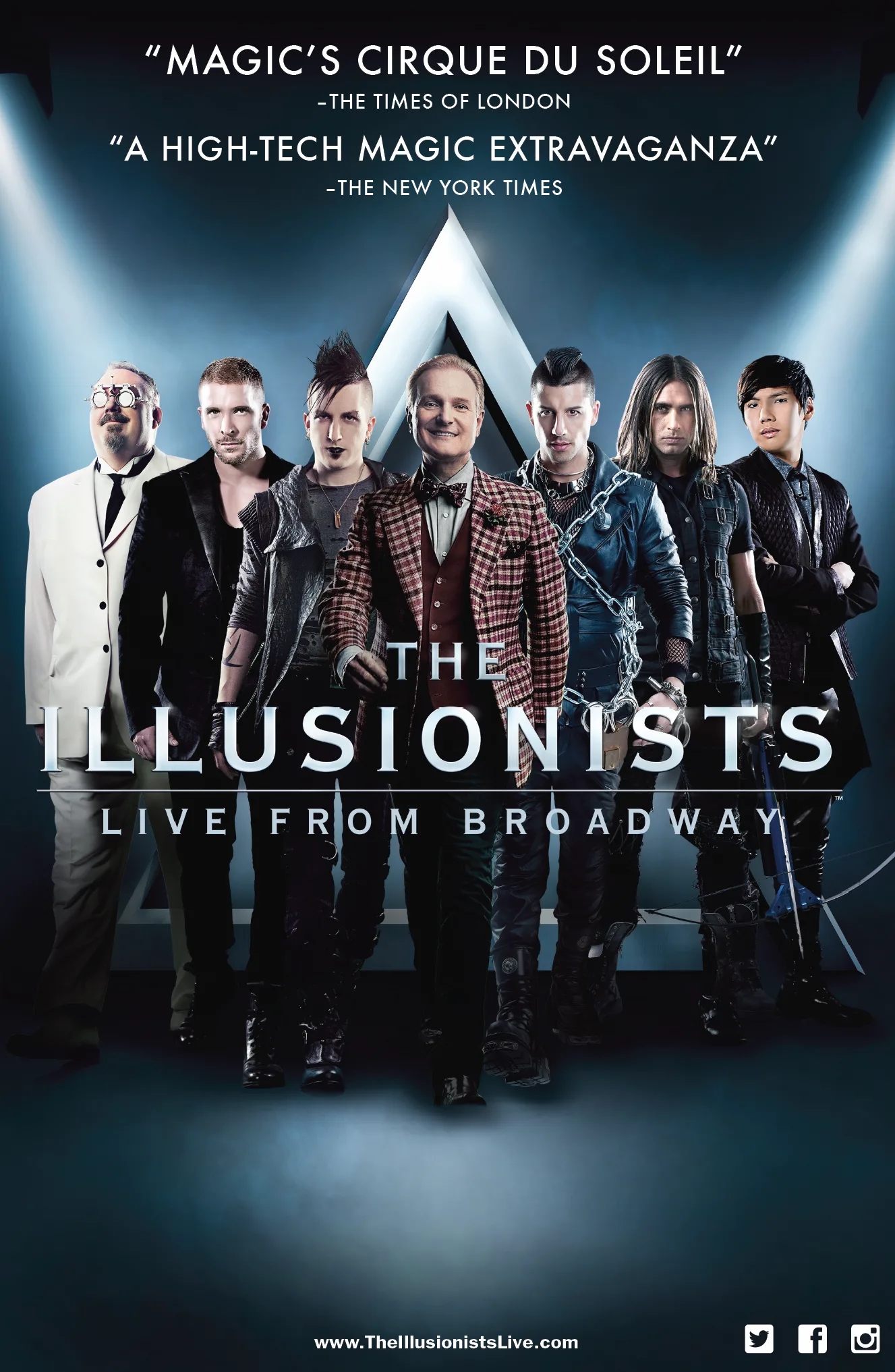 Афиша шоу иллюзионистов The Illusionists с артистами на темном фоне