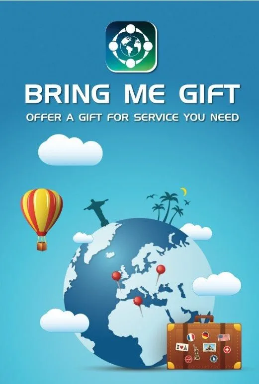 Рекламный баннер приложения Bring Me Gift с земным шаром