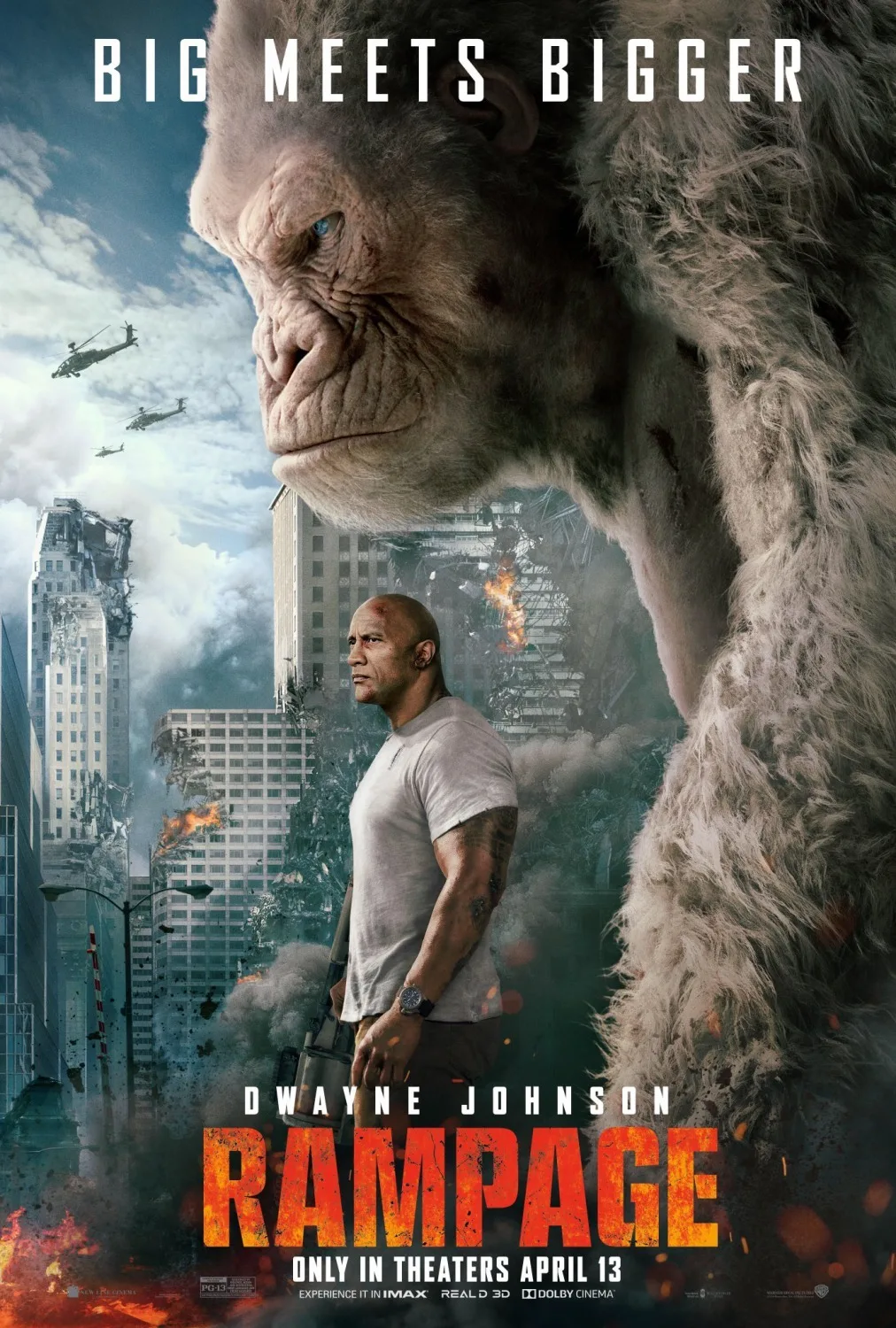 Постер фильма «Рэмпейдж» с Дуэйном Джонсоном и гигантской гориллой.