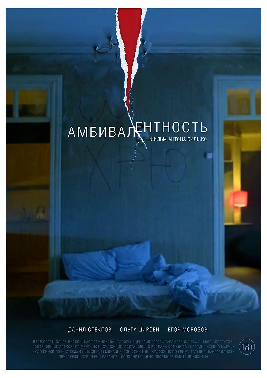 Постер фильма Амбивалентность с матрасом на полу комнаты.