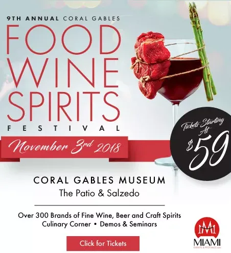 Афиша фестиваля еды и вина Coral Gables Food Wine Spirits Festival.