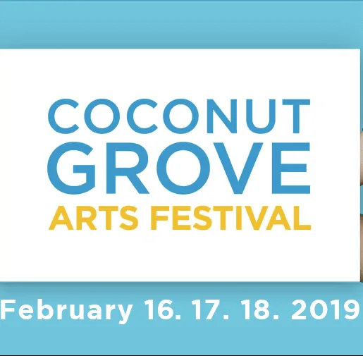 Баннер фестиваля искусств Coconut Grove Arts Festival с девушкой и пончиками.