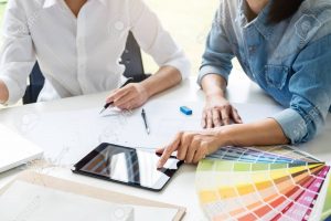 123RF-300x200 Two interior design or graphic designer at work on project of ar