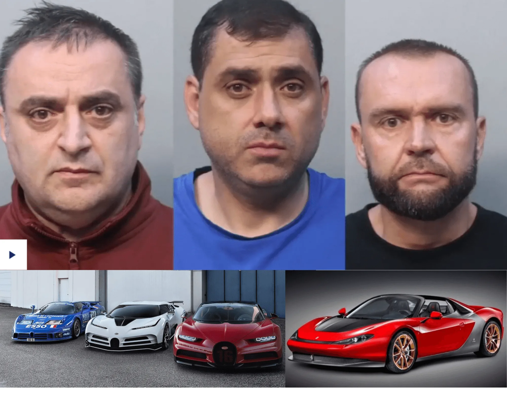 Фотографии трех мужчин над спортивными люксовыми автомобилями.
